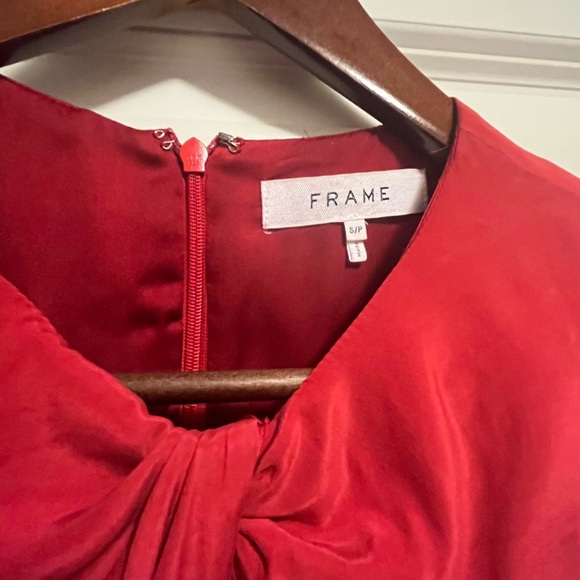 Frame Denim Red Ruched Silk Blouse - Picture 2 of 4